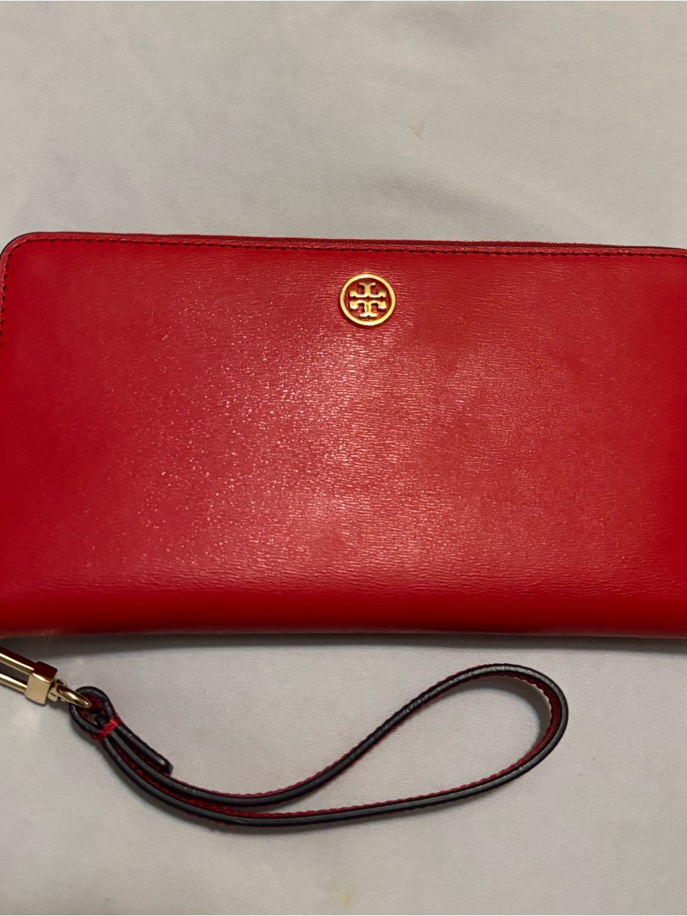 Tory Burch Red Leather Wristlet with Gold Logo